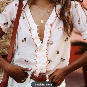 Sezane Andrea blouse in Ecru multico embroidery
Size : US 4 (FR Size 36)